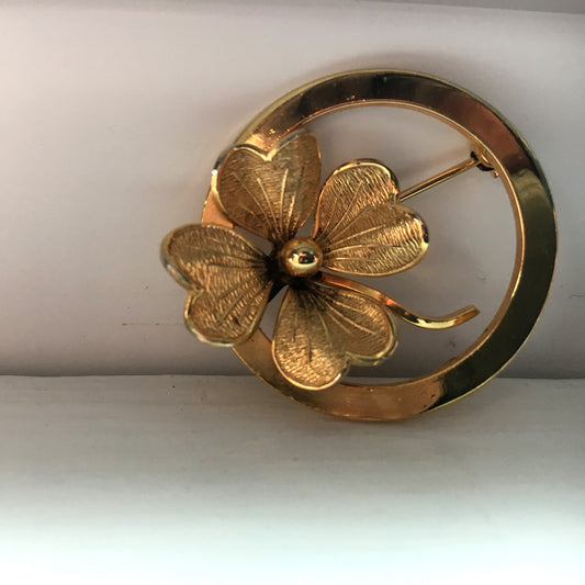 Brass Lucky Shamrock Vintage Pin