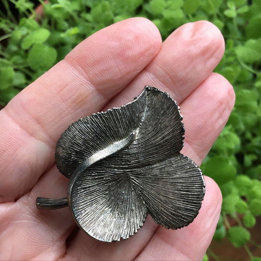 Pewter Shamrock Pin with Fine Wavy Texture