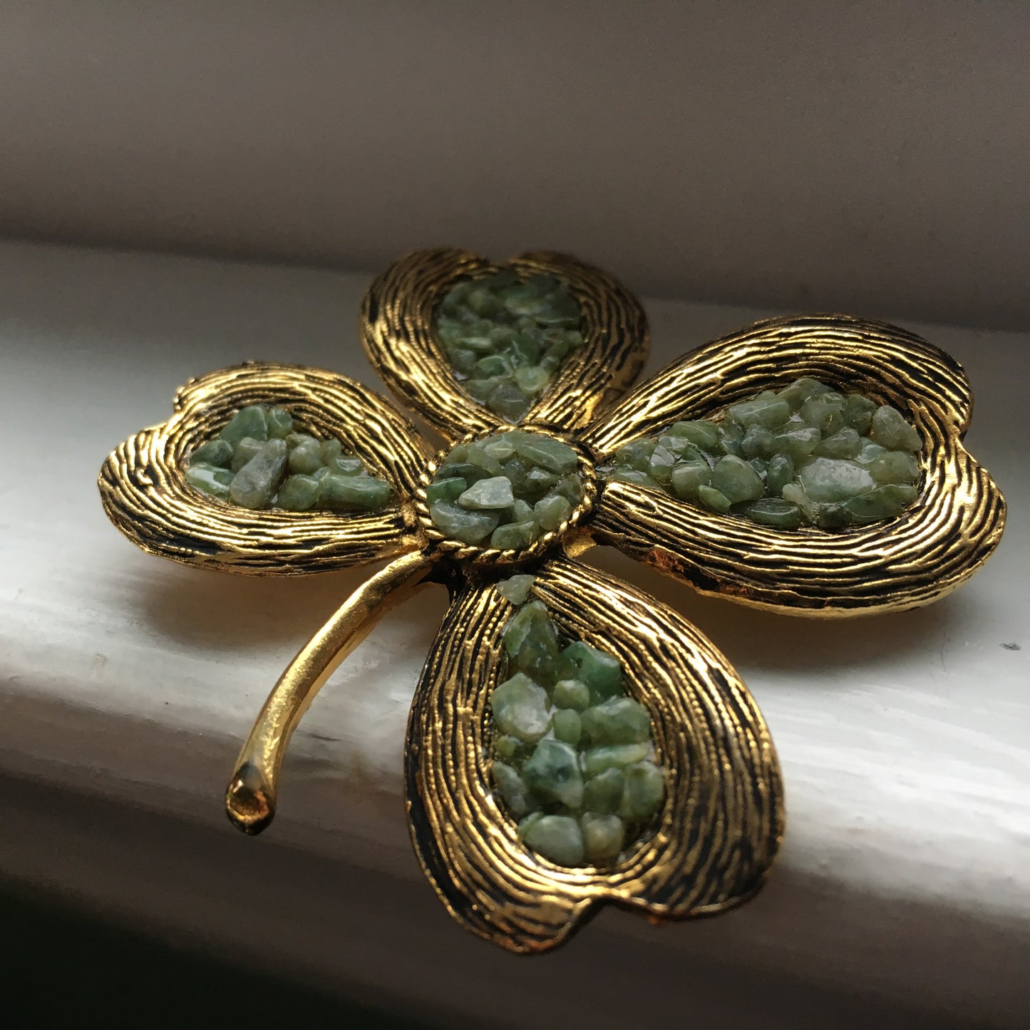 Large Shamrock Pin with Jade Pebbles